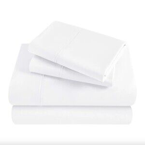4-Pc King White Organic Egyptian Cotton 300TC Bed Sheet Set Deep Pocket Soft